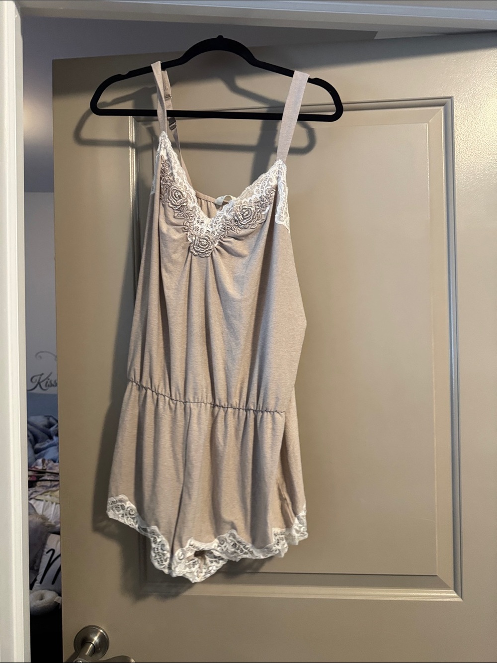Soma Cream Lace-Trim Satin-Feel Romper